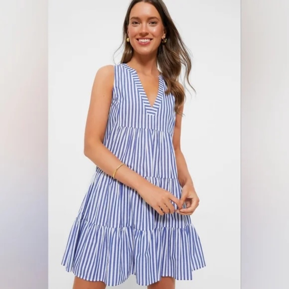 Pomander Place Blue and White Striped Mini Dress XL